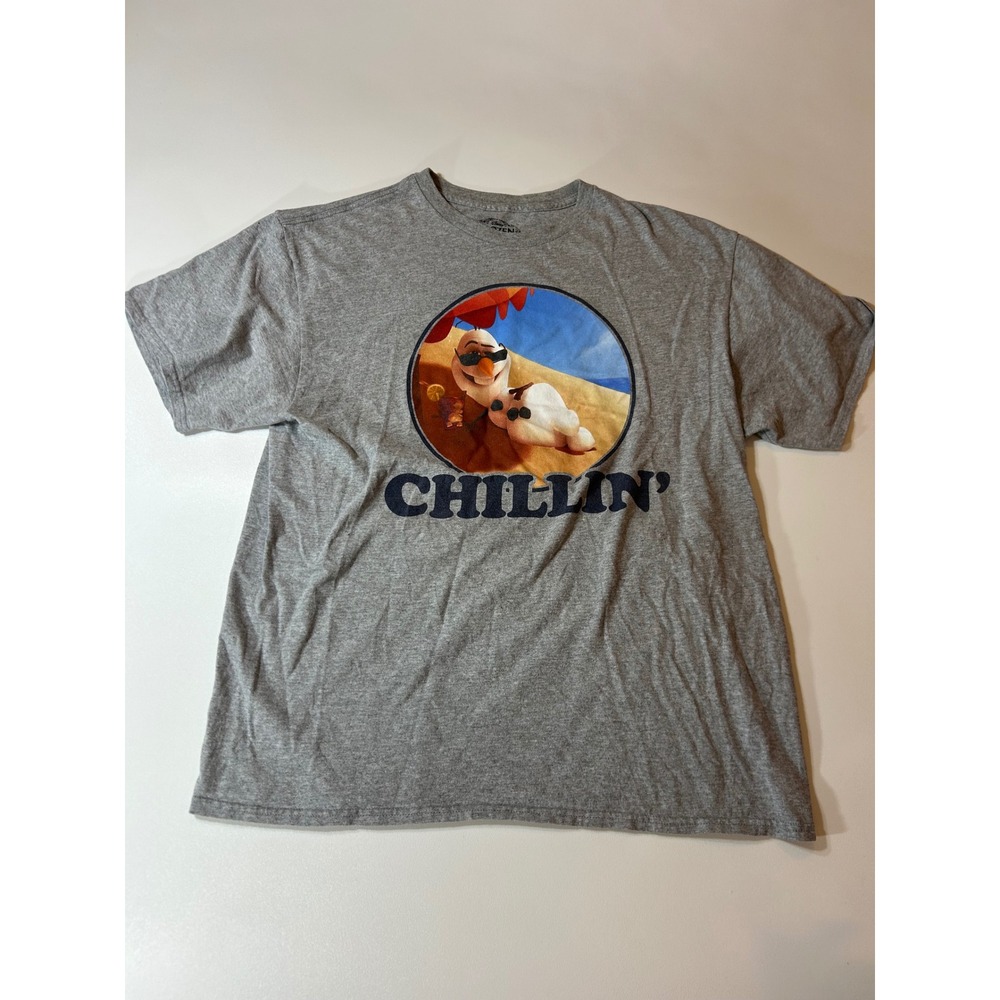Disney Frozen T-Shirt Men's XL Gray Olaf Chillin Graphic Tee Short Sleeve